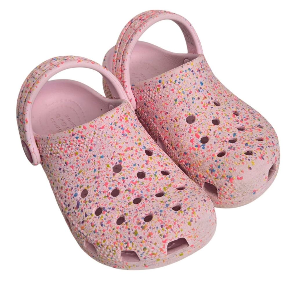 Crocs Toddler Classic Clogs Size 9 Pink Milk Pant Splatter Comfort Casual